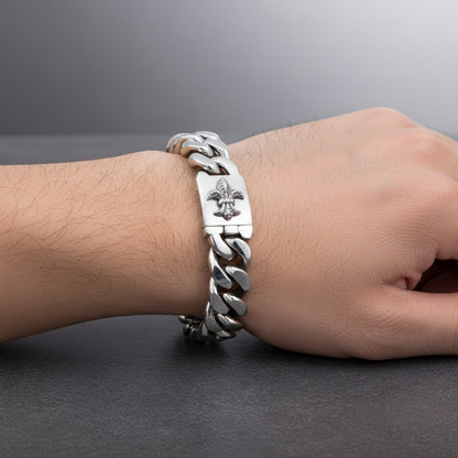 Large Fleur De Lis Cuban Link Bracelet