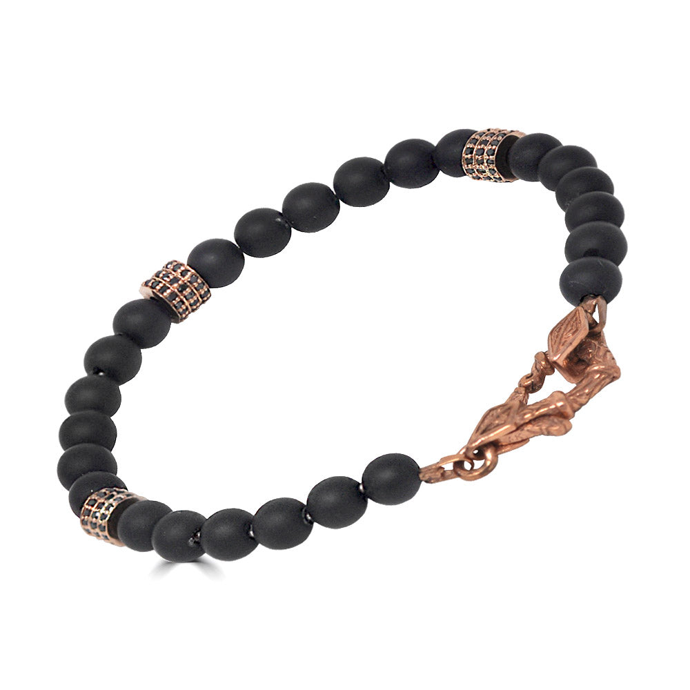 Black Diamond Rose Gold Cylinders Beaded Bracelet