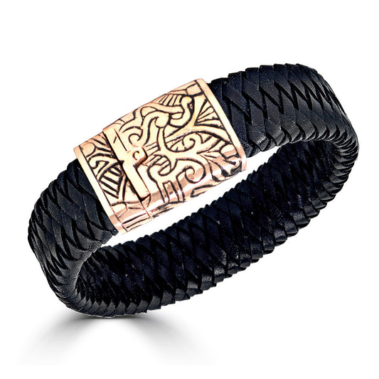 KeyDesign Braided Leather Bracelet In Rose Gold