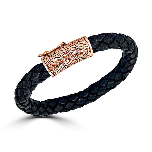 KeyDesign Leather Weave Bracelet In Rose Gold