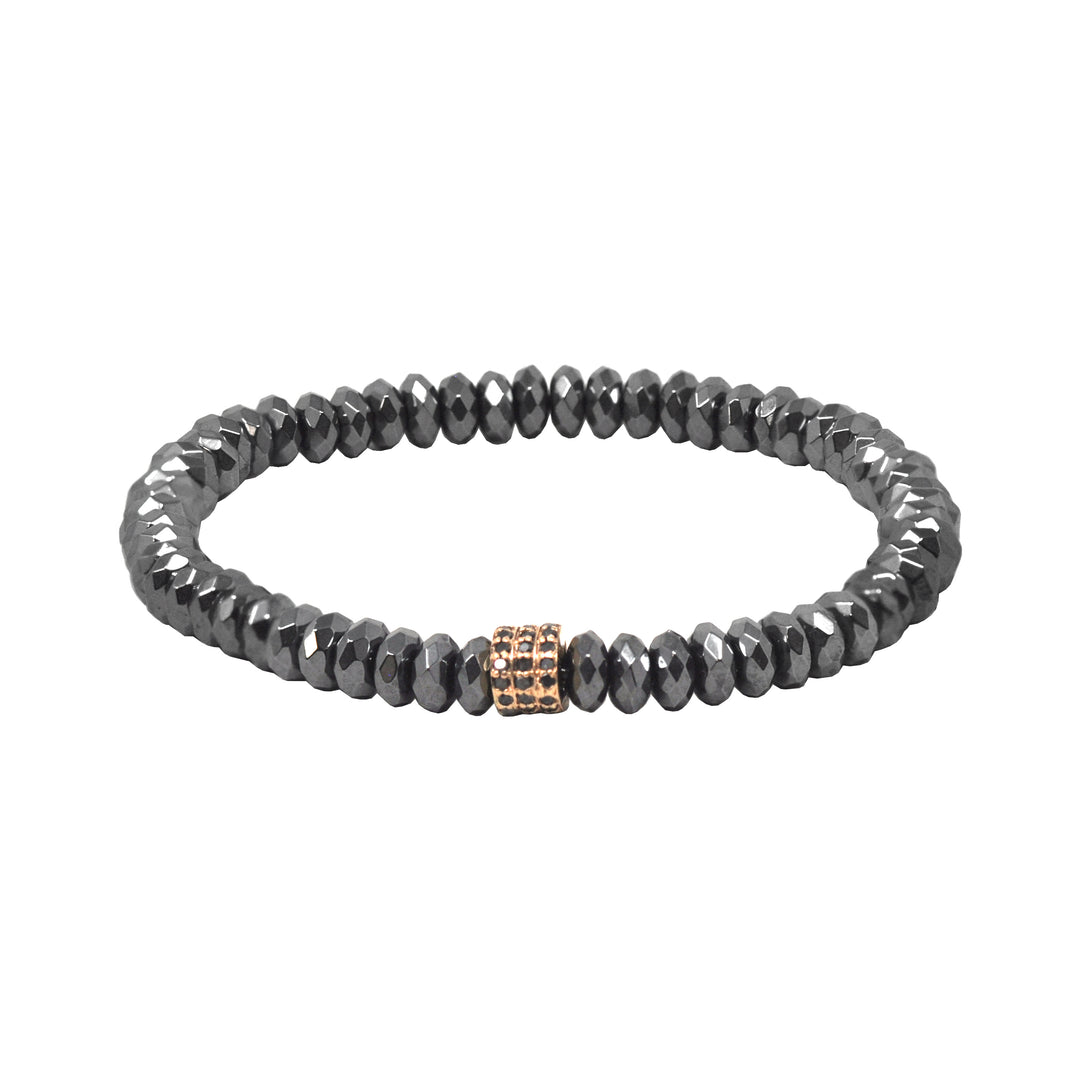 Rose Gold Black Diamond Cylinder Bead Bracelet