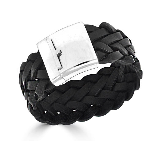 Wide Weaved Leather Bracelet