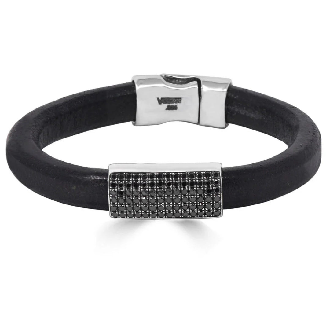 Black Diamond Rectangle Leather Bracelet