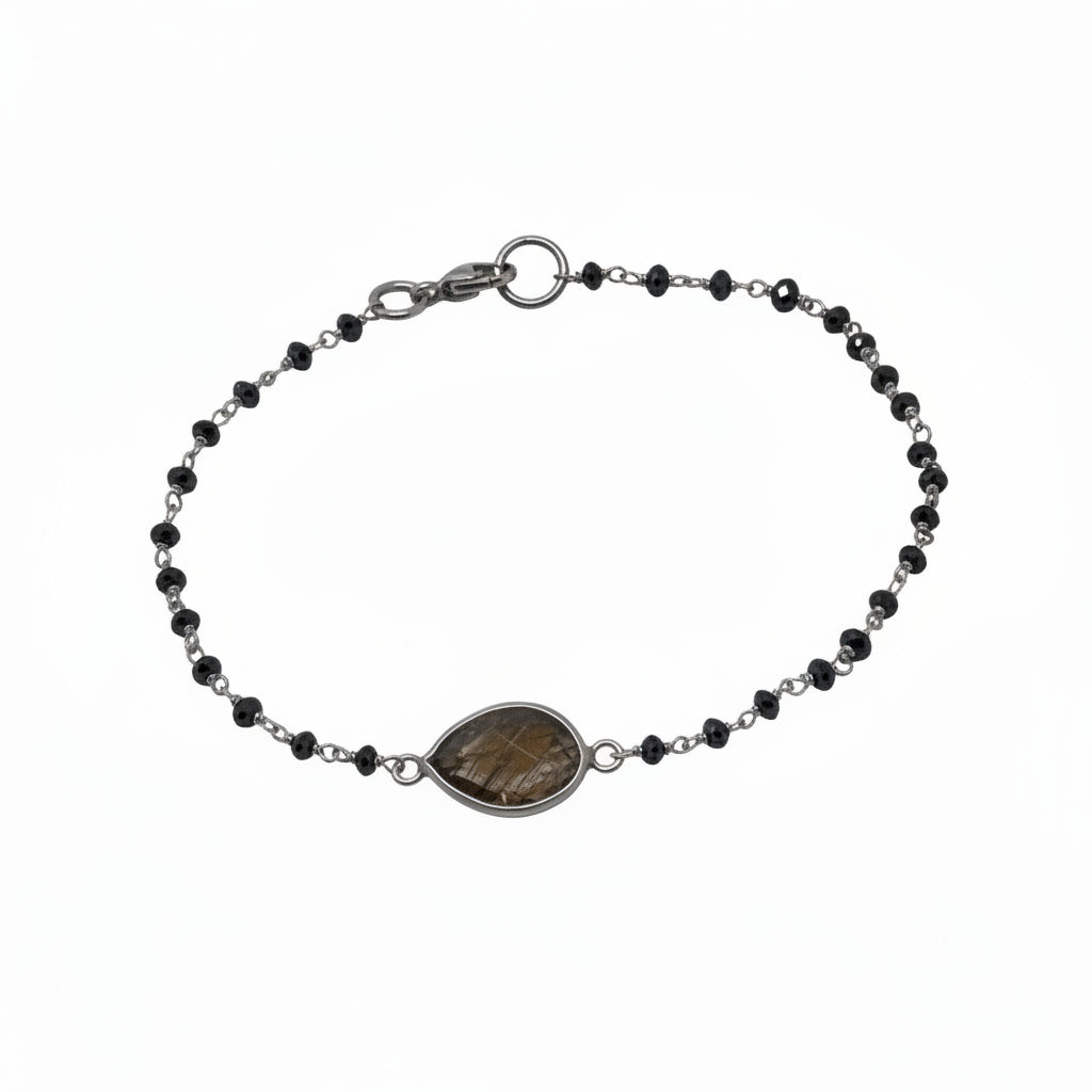 Black Diamond Chain Bracelet With Rutile Quartz Slice