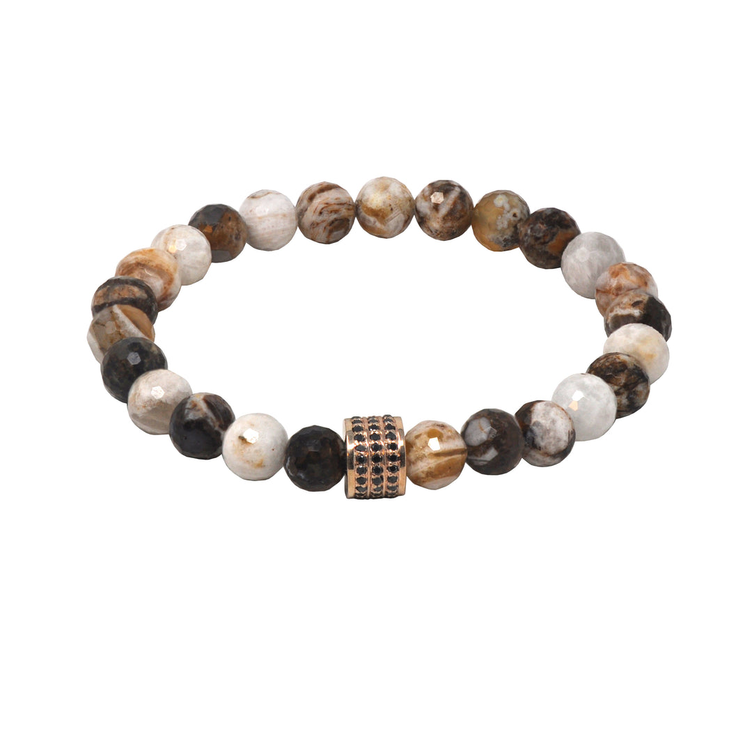 Rose Gold Black Diamond Bar Beaded Bracelet