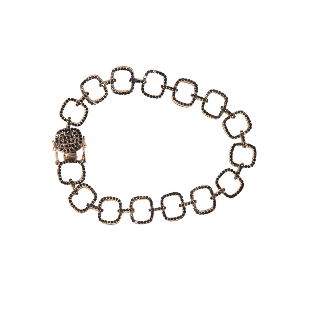 Black Diamond Square Link Bracelet In Rose Gold