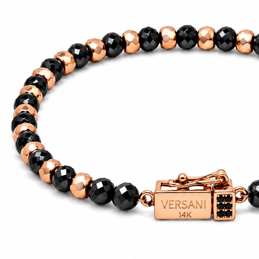 Faceted Black Diamond & Rose Gold Bead Bracelet