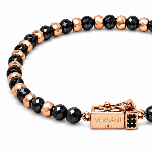 Faceted Black Diamond & Rose Gold Bead Necklace