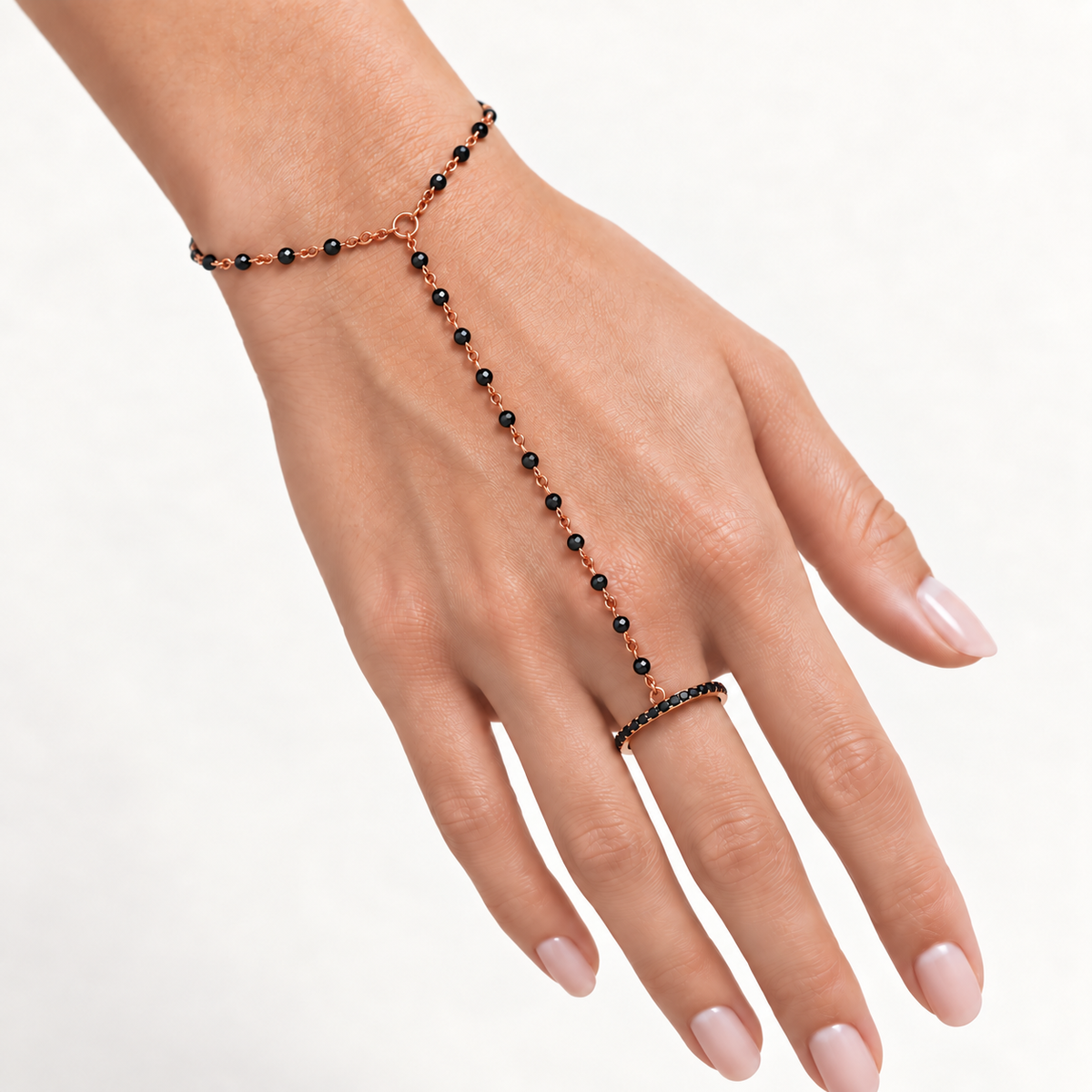 Black Diamond Hand Chain In Gold