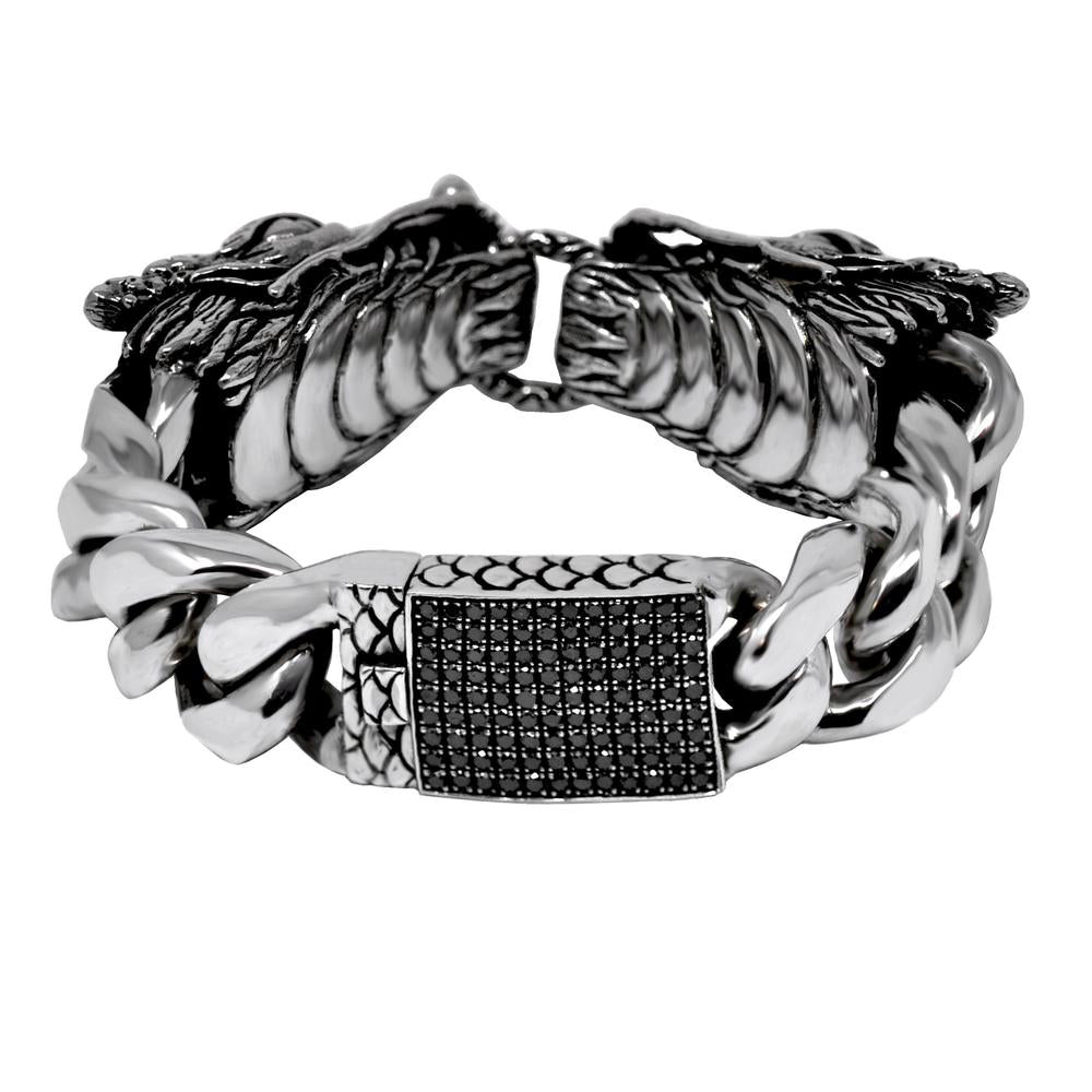 Double Dragon Black Diamond Clasp Bracelet