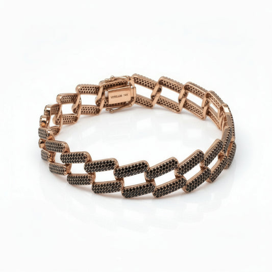 Black Diamond Curb Link Bracelet In Rose Gold