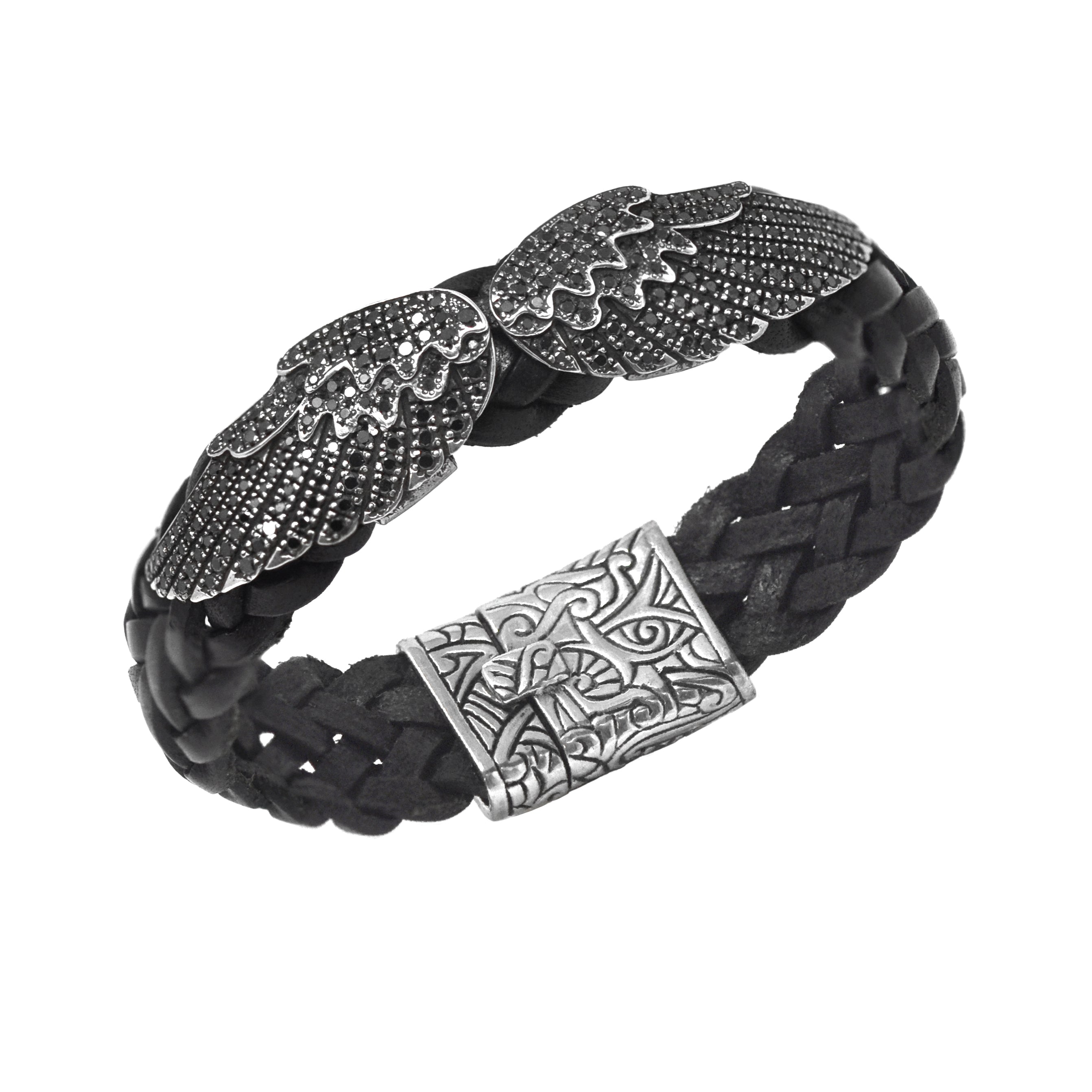 Small Black Diamond Wing Leather Bracelet – Versani