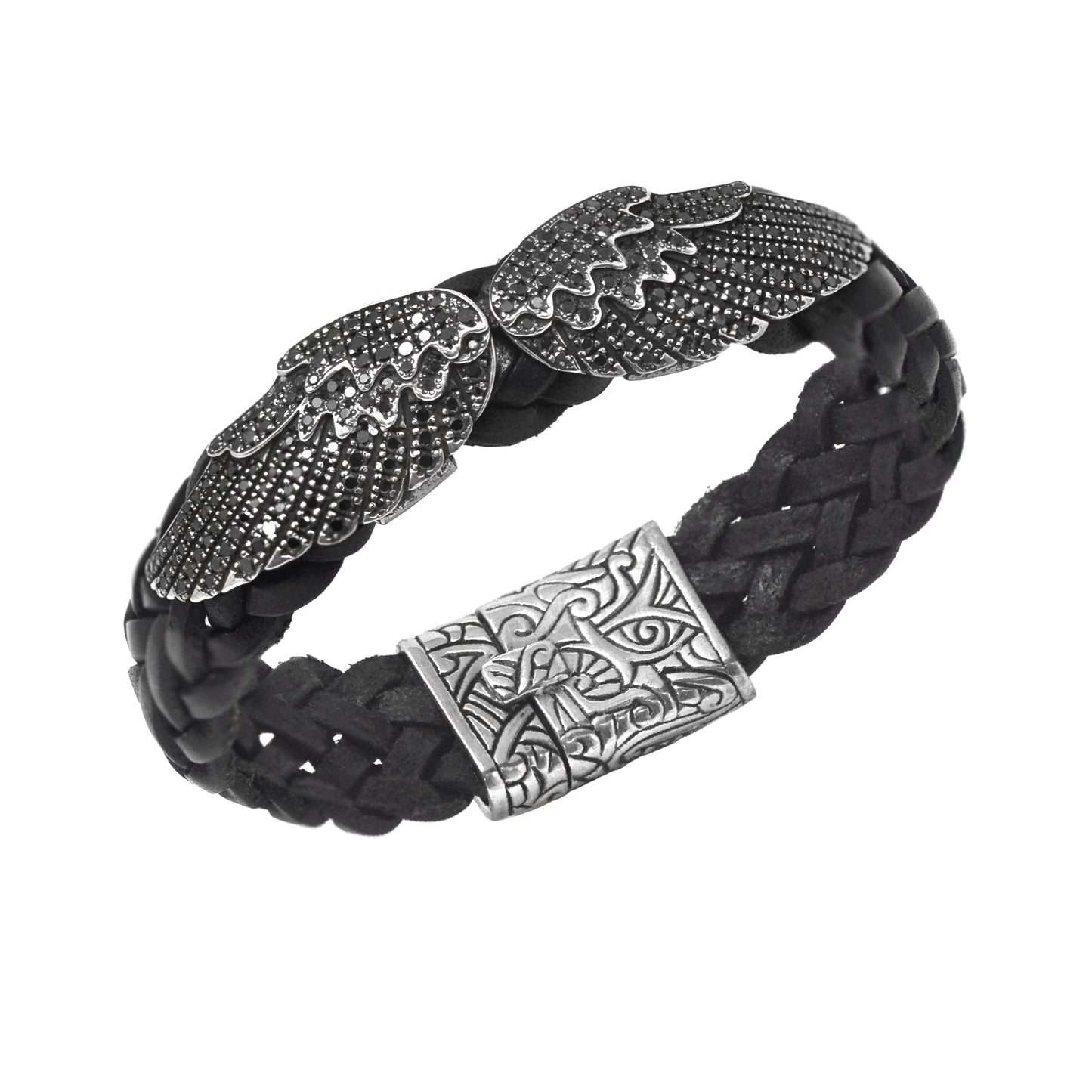 Small Black Diamond Wing Leather Bracelet