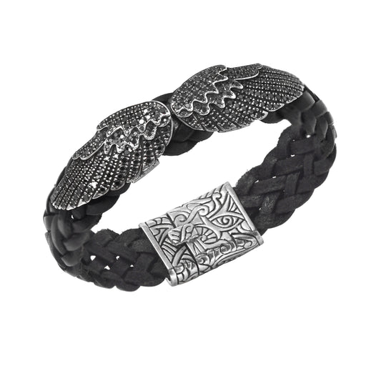 Small Black Diamond Wing Leather Bracelet