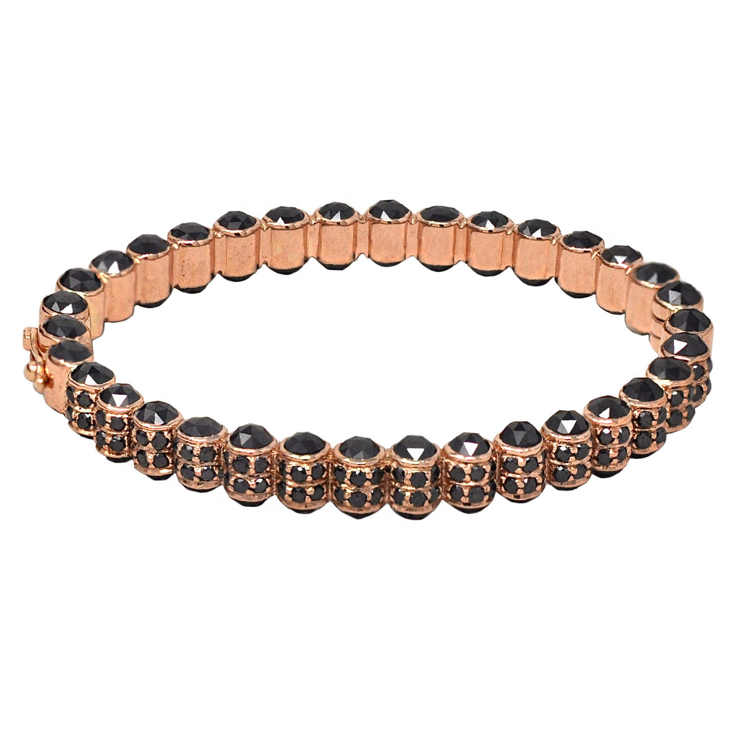 Black Diamond Stones Cluster Bangle In Rose Gold