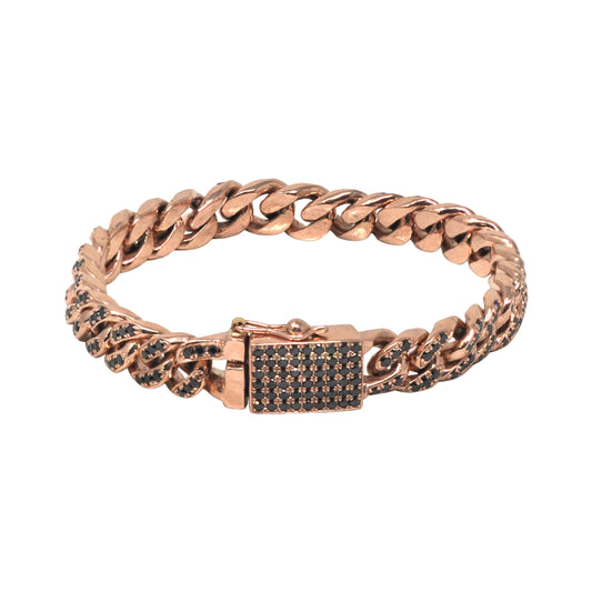 Small Black Diamond Cuban Link Bracelet In Rose Gold