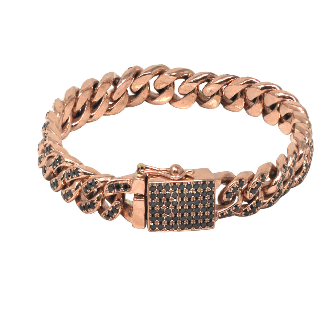 Medium Black Diamond Cuban Link Bracelet In Rose Gold