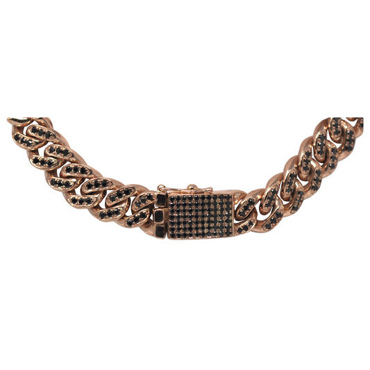Small Black Diamond Cuban Link Necklace In Rose Gold