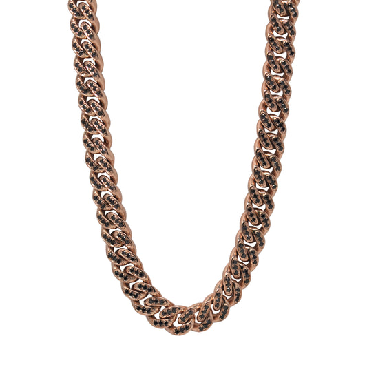 Small Black Diamond Cuban Link Necklace In Rose Gold