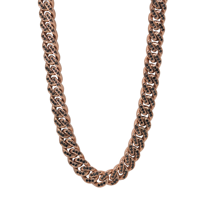 Medium Black Diamond Cuban Link Necklace In Rose Gold