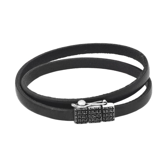 Black Diamond Double Wrap Leather Bracelet