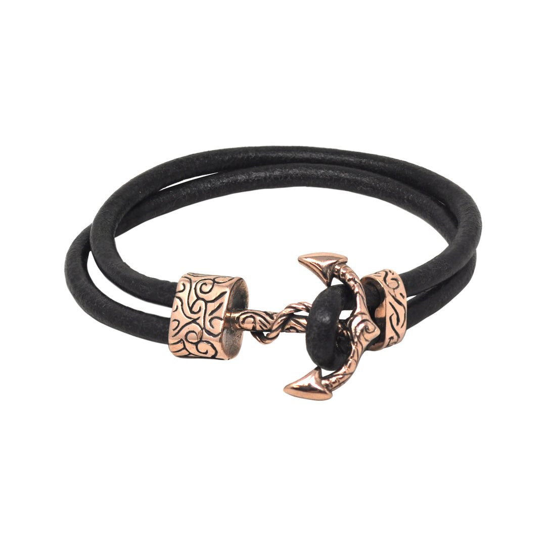 KeyDesign Rose Gold Anchor Leather Bracelet