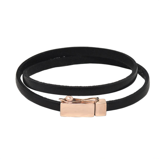 Small Rose Gold Clasp Double Wrap Simple Leather Bracelet