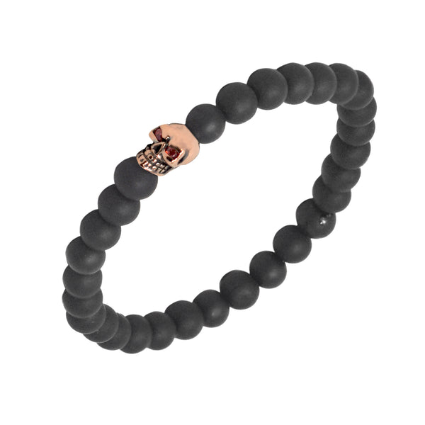 Rose Gold Small Skull Beaded Bracelet | Versani