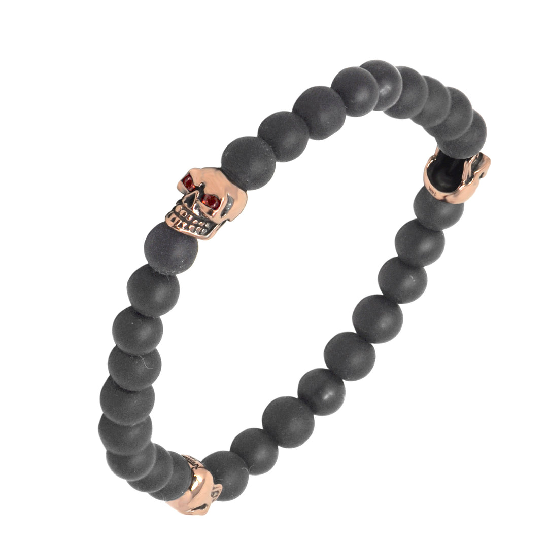 Rose Gold Small Three Skulls Beaded Bracelet