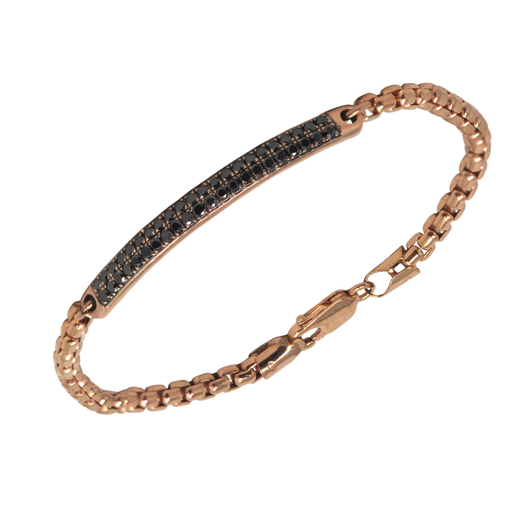 Small Black Diamond ID Box Chain Bracelet In Rose Gold