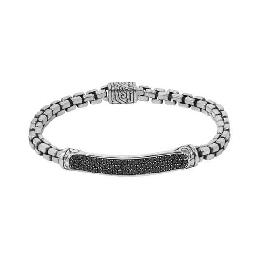 Large Black Diamond ID Box Chain Bracelet