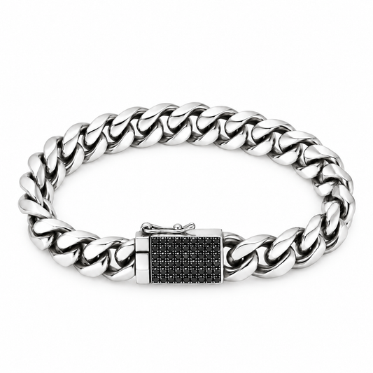 Small Cuban Link Black Diamond Clasp Bracelet