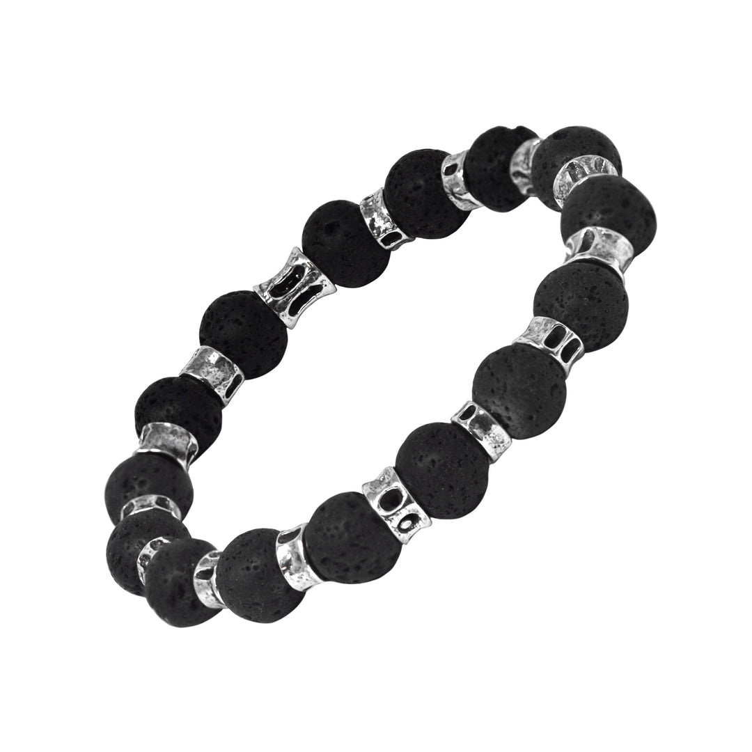 Alternating Beads & Silver Cylinders Bracelet , 10mm