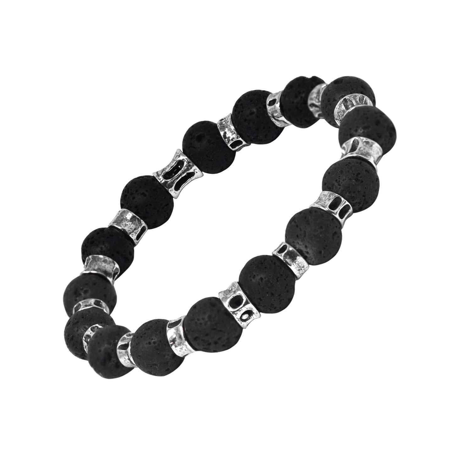 Alternating Beads & Silver Cylinders Bracelet , 10mm