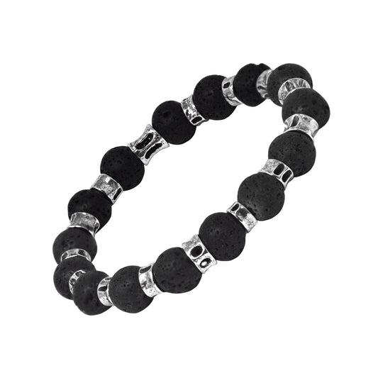 Alternating Beads & Silver Cylinders Bracelet , 10mm
