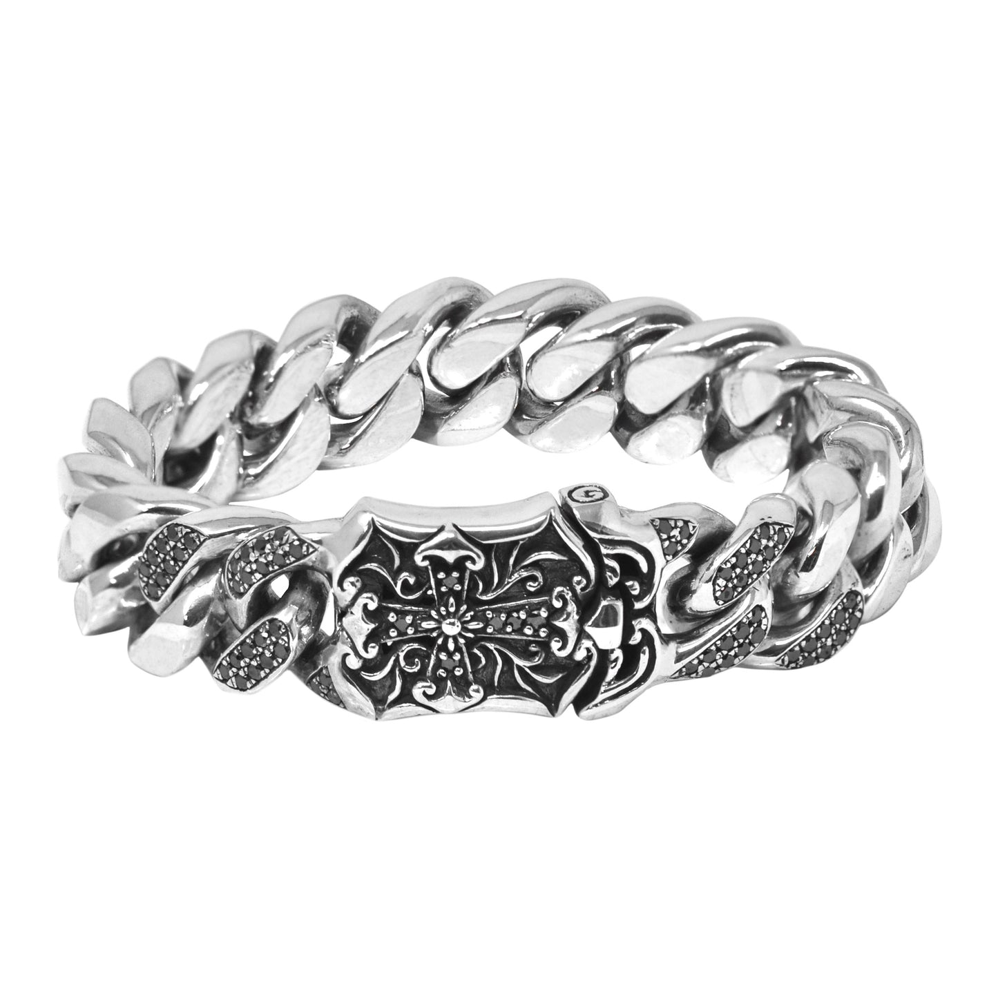 Black Diamond Cross On Large Cuban Link Bracelet