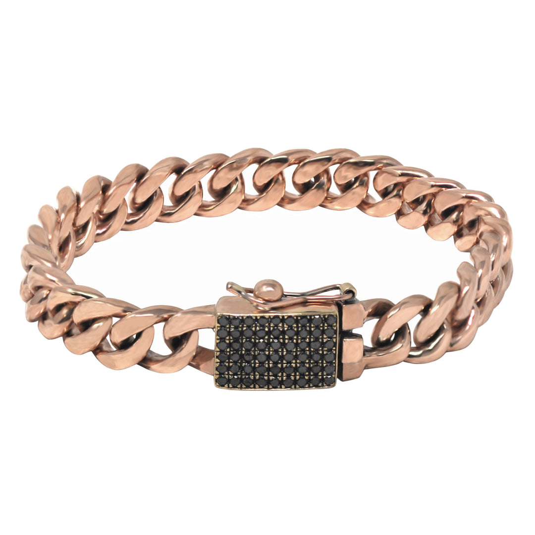 Small Cuban Link Black Diamond Clasp Bracelet In Rose Gold