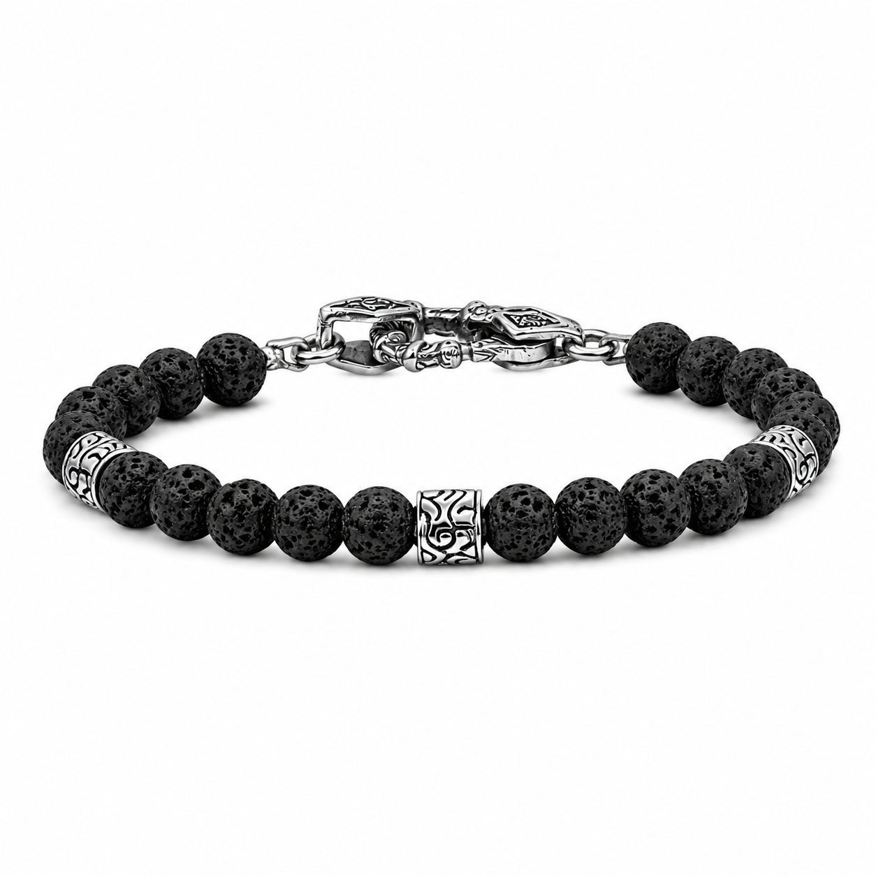 Beaded Bracelet With KeyDesign Silver Cylinders