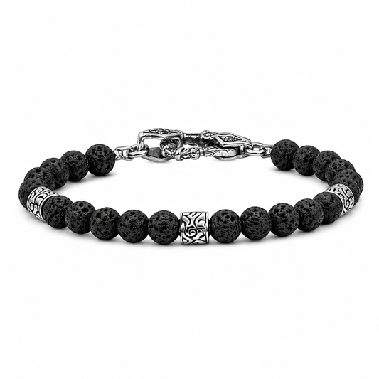Beaded Bracelet With KeyDesign Silver Cylinders