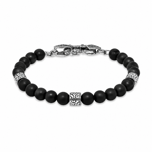 Beaded Bracelet With KeyDesign Silver Cylinders