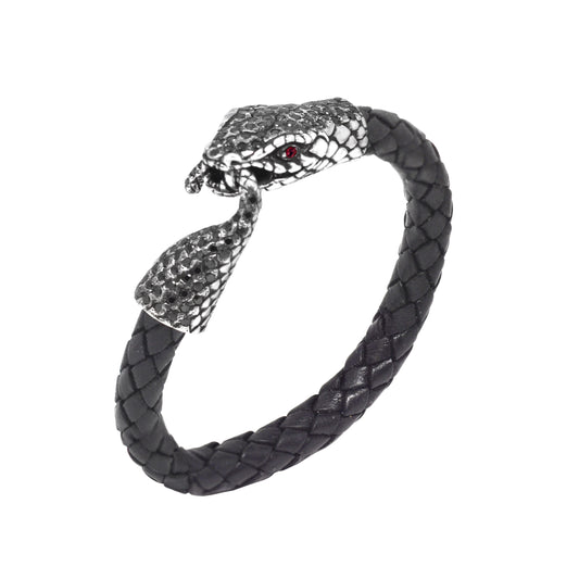Black Diamond Snake Leather Weave Bracelet
