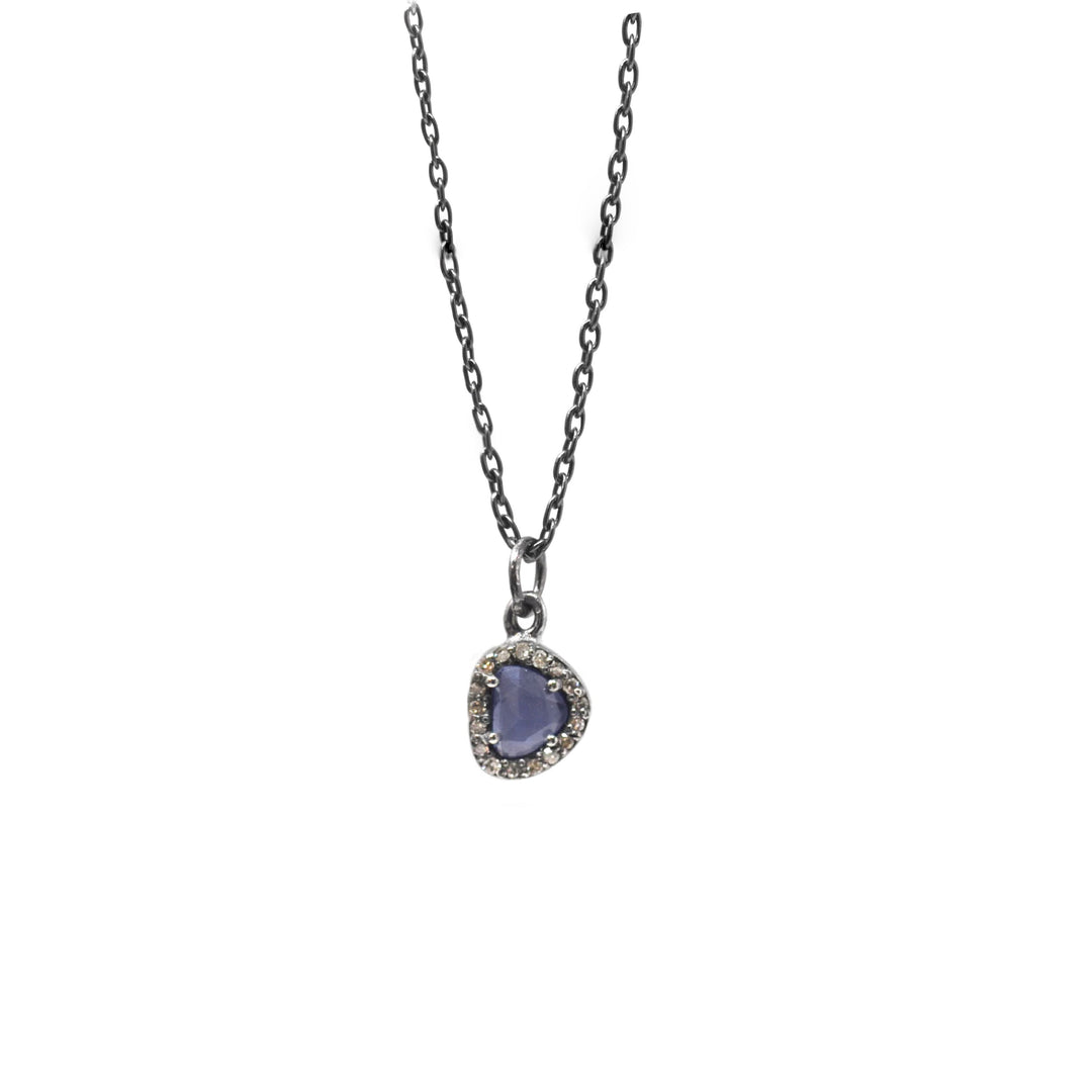 Mini Sapphire And Diamond Halo Pendant Necklace