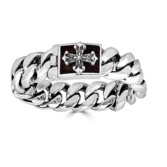 Large Wood Inlay Cuban Link Cross Bracelet