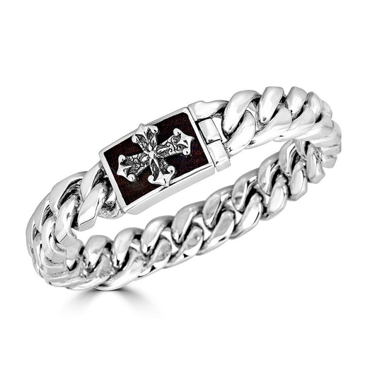 Medium Wood Inlay Cuban Link Cross Bracelet
