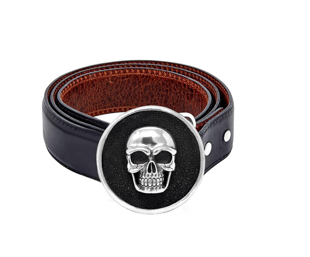 Leather Belt with Skull Head Stingray Buckle