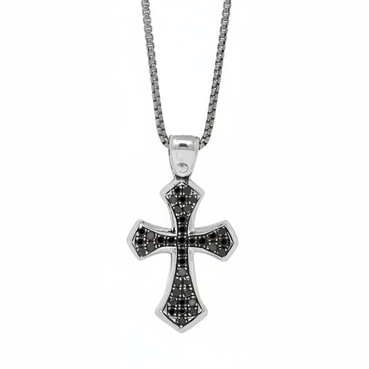 Unisex .925 sterling silver framed celestial cross necklace with black diamonds - Best celestial jewelry by Versani SoHo