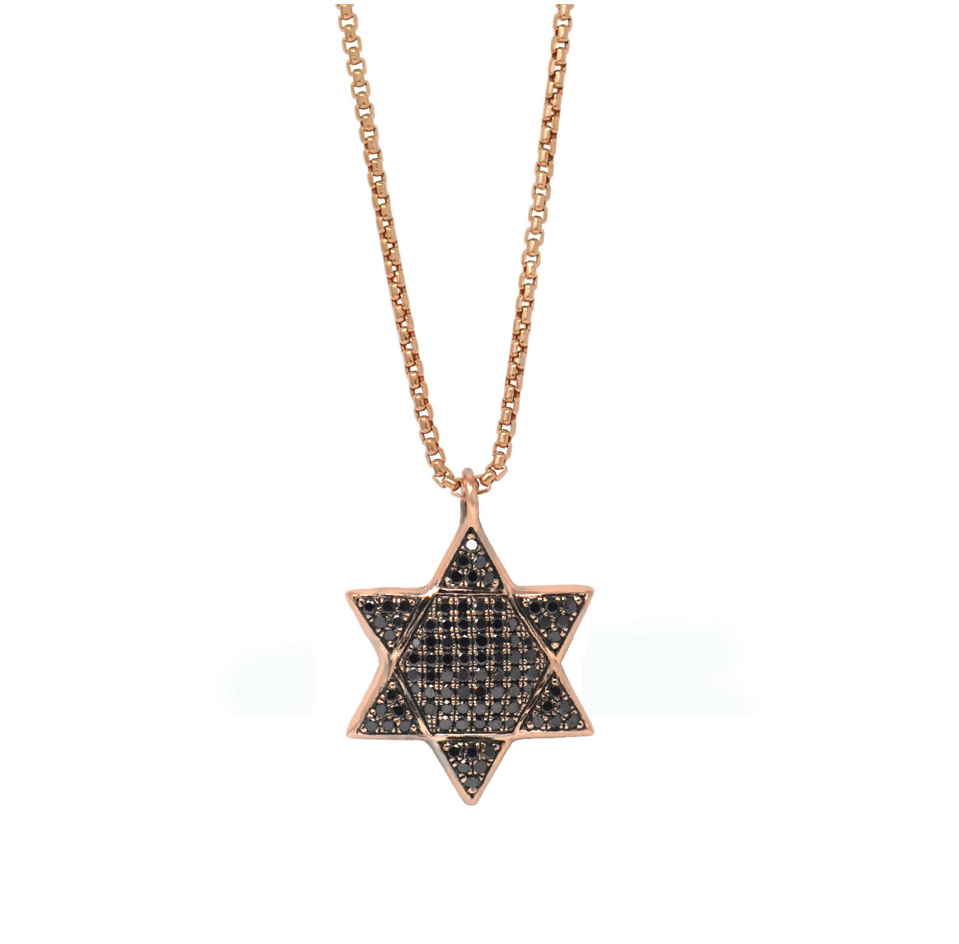 Unisex 14k gold hex-core Star of David pendant with hand-set black diamonds - Best Star of David jewelry by Versani SoHo