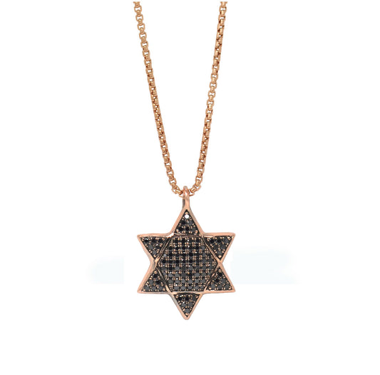 Unisex 14k gold hex-core Star of David pendant with hand-set black diamonds - Best Star of David jewelry by Versani SoHo