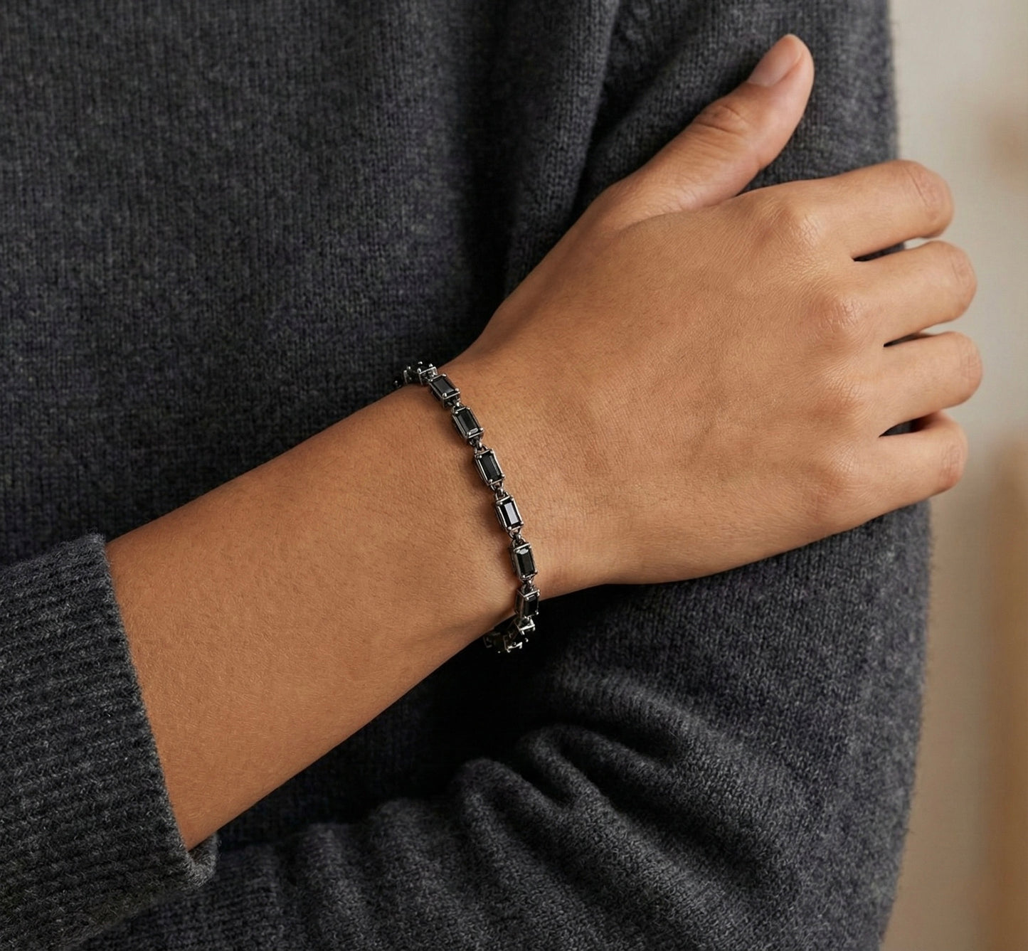 Emerald Cut Black Diamond Link Bracelet