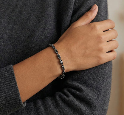 Emerald Cut Black Diamond Link Bracelet